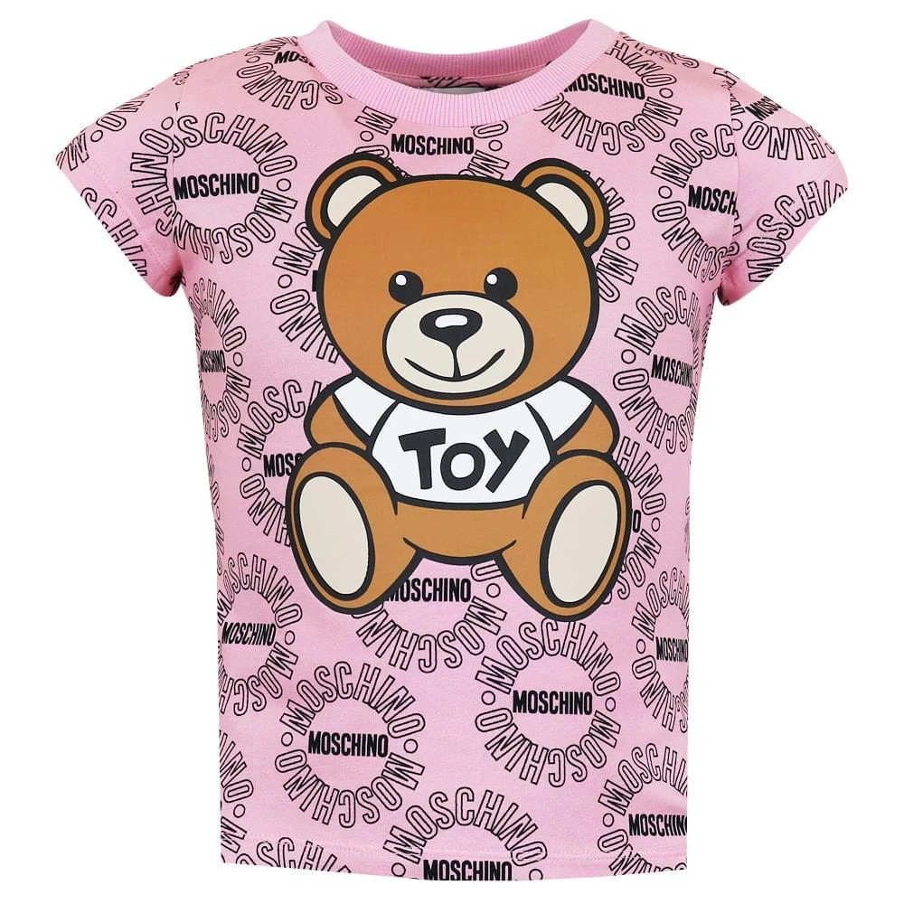 商品Moschino|Pink Large Teddy Repeated Logo T Shirt,价格¥399,第1张图片