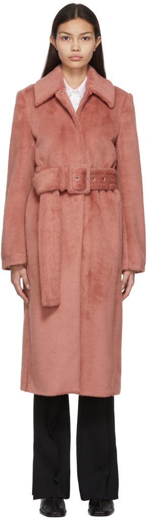 Pink Belted Faux Fur Coat商品第1张图片规格展示