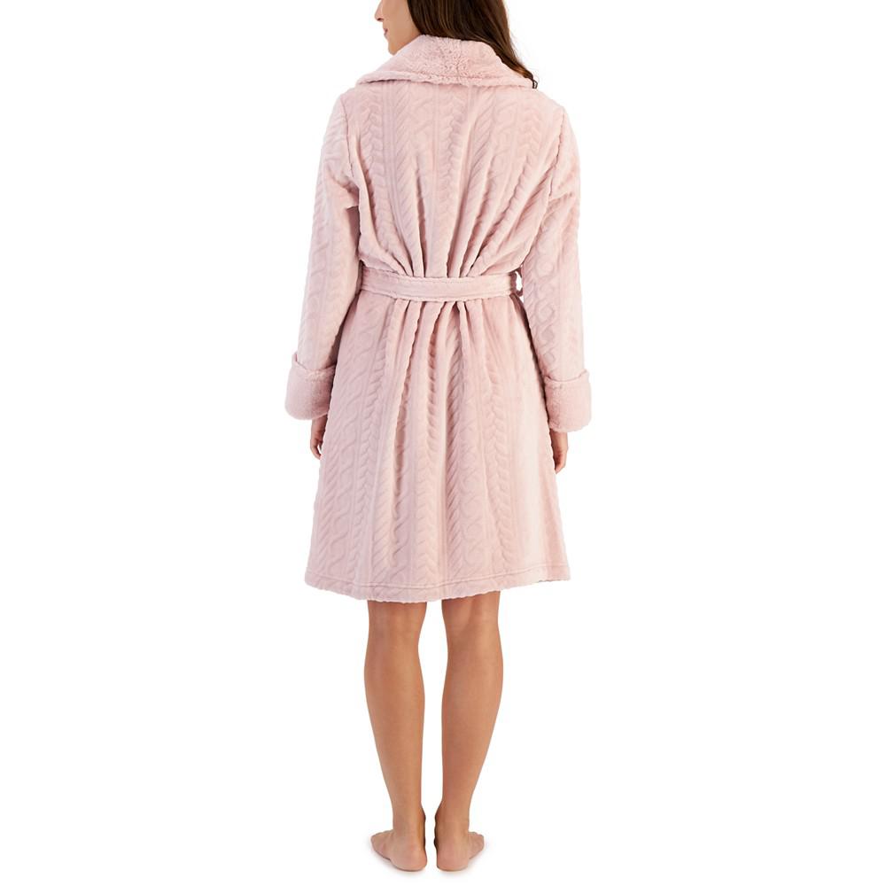 Women's Short Plush Cable Wrap Robe, Created for Macy's商品第2张图片规格展示