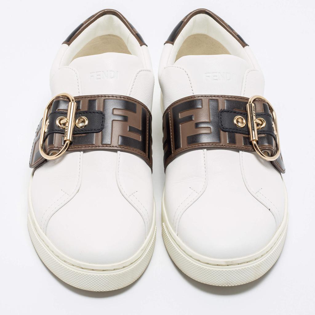 Fendi White/Brown Leather FF Low Top  Sneakers Size 37商品第3张图片规格展示