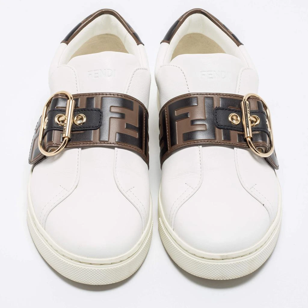 商品[二手商品] Fendi|Fendi White/Brown Leather FF Low Top  Sneakers Size 37,价格¥3367,第3张图片详细描述