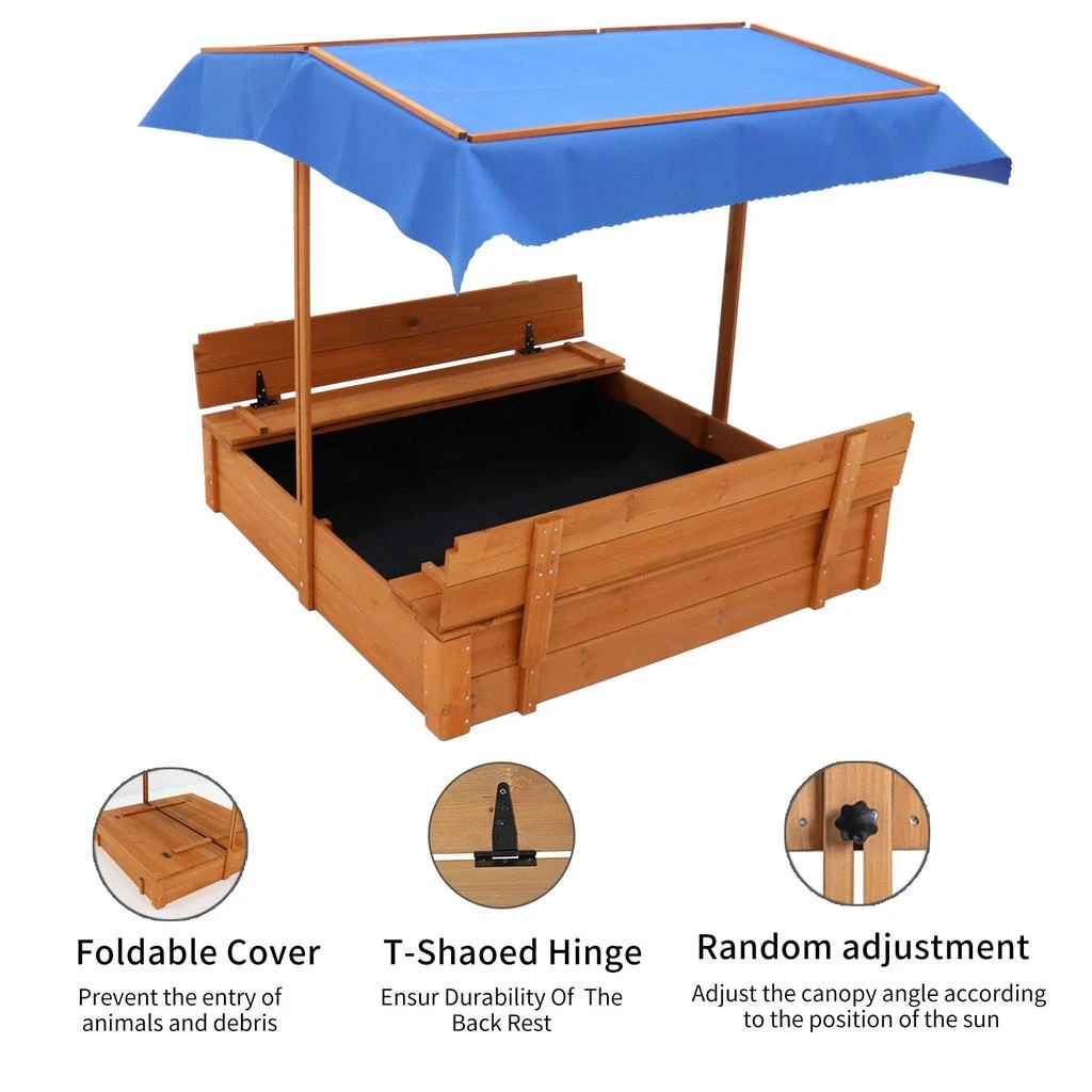 商品Streamdale Furniture|Streamdale Wood Sandbox with cover and 2 bench seats,价格¥1348,第3张图片详细描述