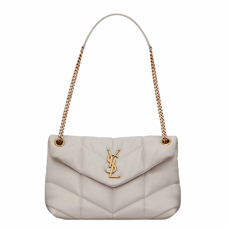 商品Yves Saint Laurent|SAINT LAURENT PARIS/圣罗兰 YSL 早春新款PUFFER系列 复古白小羊皮小型单肩包 正面饰有YSL金属首字母缩写 5774761EL079207,价格¥20423,第1张图片