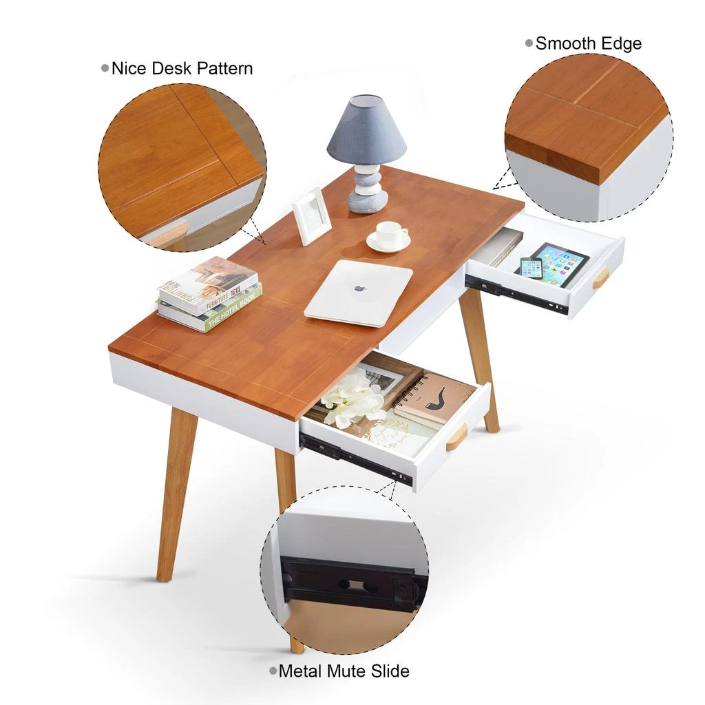 商品Streamdale Furniture|Streamdale Modern Simple Style Solid Wood Computer Desk,价格¥1281,第3张图片详细描述