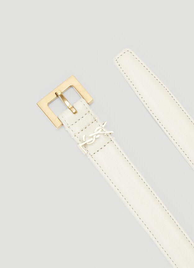 商品Yves Saint Laurent|Monogram Leather Belt in White,价格¥2744,第5张图片详细描述