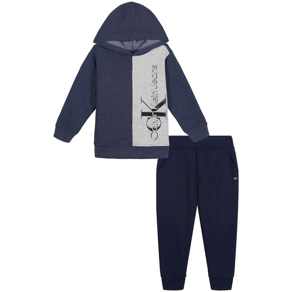 商品Calvin Klein|Toddler Boys Vertical Logo Fleece Hoodie and Joggers, 2 Piece Set,价格¥156,第1张图片