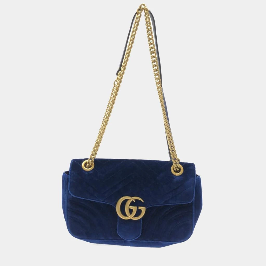 商品[二手商品] Gucci|Gucci Navy Velvet GG Marmont shoulder bag,价格¥13187,第1张图片