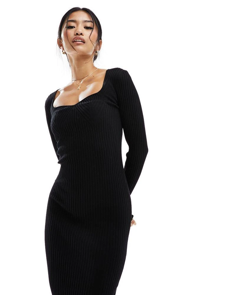 商品Bershka|Bershka sweetheart neckline knitted dress in black,价格¥333,第4张图片详细描述