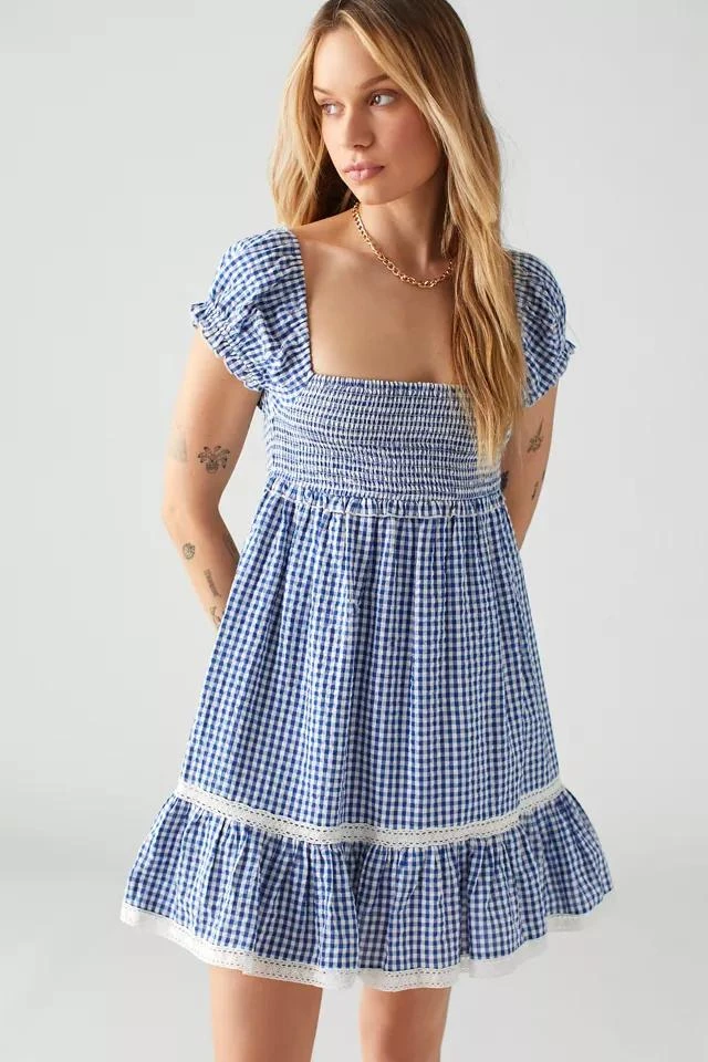 商品Urban Outfitters|UO Marseille Gingham Smocked Mini Dress,价格¥227,第1张图片