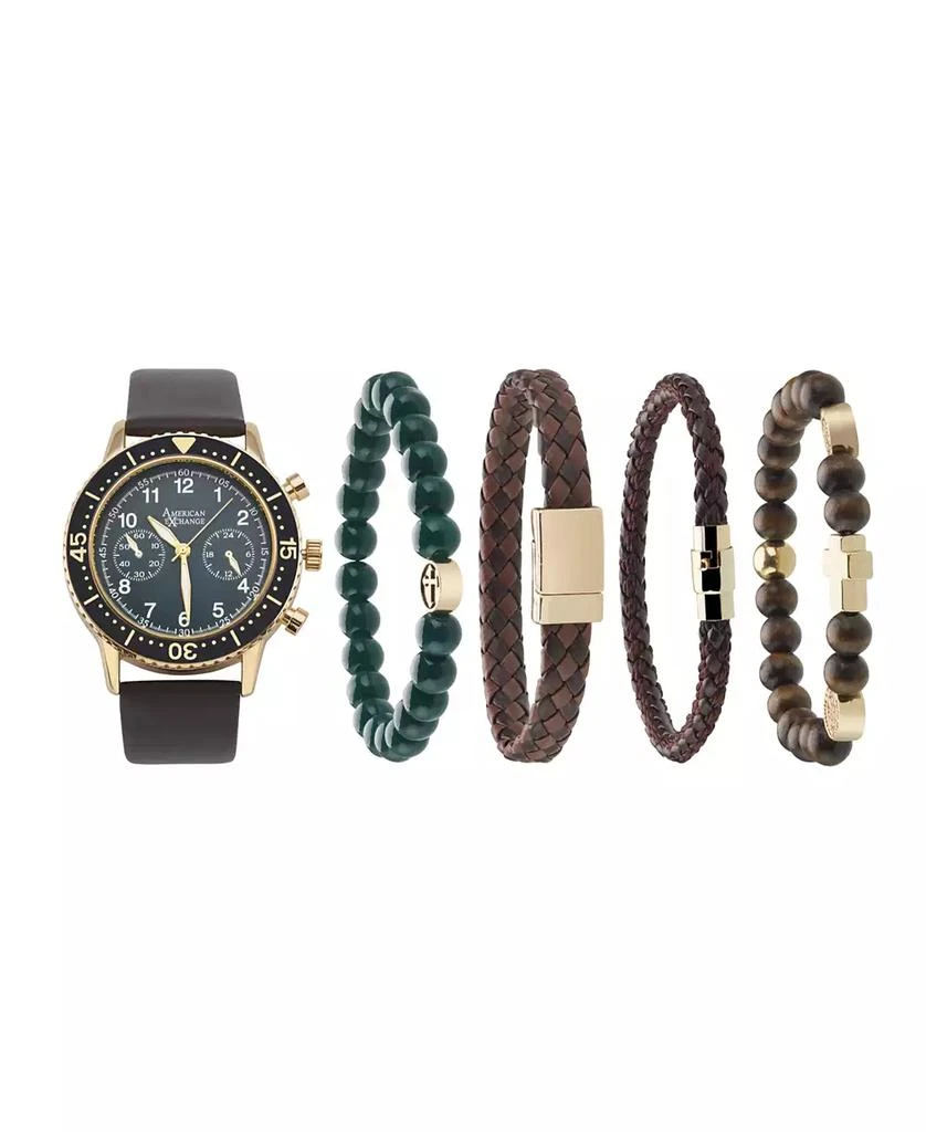 商品American Exchange|Men's Faux-Leather Strap Watch 44mm Gift Set,价格¥298,第1张图片
