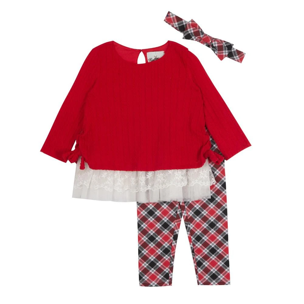 商品Rare Editions|Toddler Girls Knit Top, Plaid Leggings and  Headband,价格¥65,第1张图片
