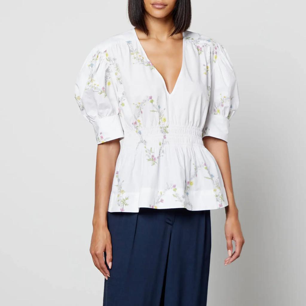 商品Ganni|Ganni Floral Print Cotton-Poplin Blouse,价格¥1155,第1张图片