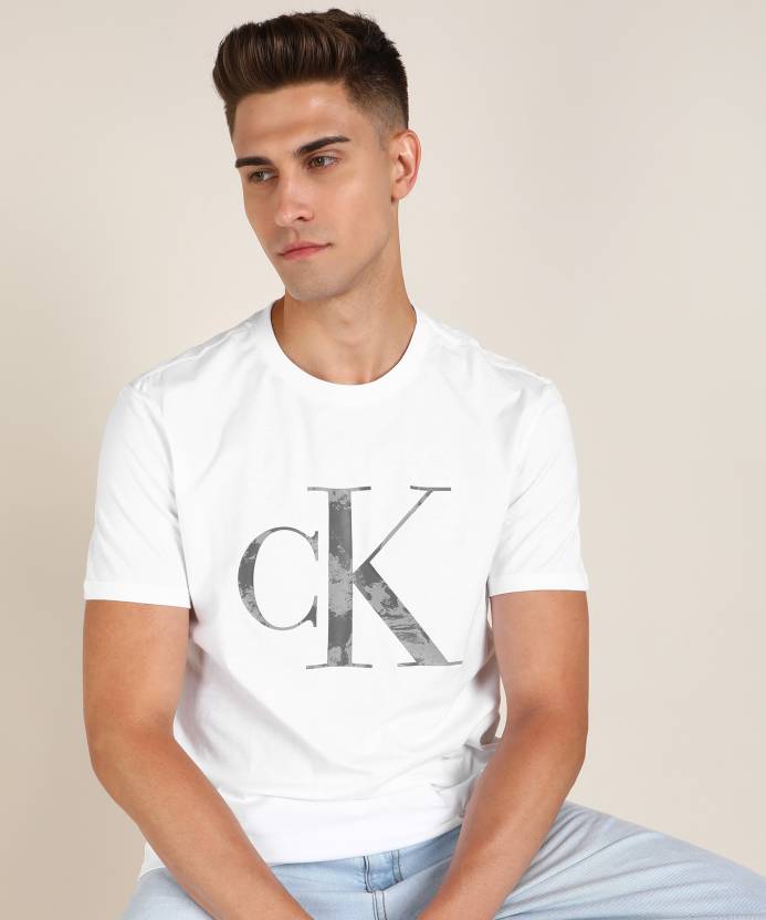 CALVIN KLEIN 男士白色棉质CK字母LOGO印花圆领短袖T恤 40IC808-540商品第1张图片规格展示