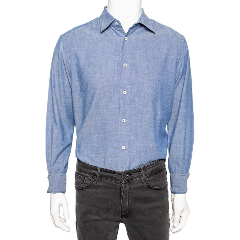 Prada Blue Cotton Button Front Shirt M商品第1张图片规格展示
