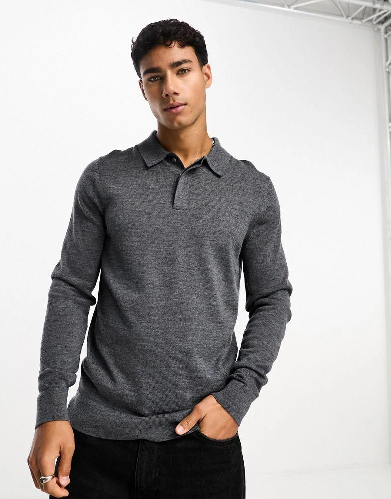 商品Calvin Klein|Calvin Klein merino polo jumper in grey,价格¥1368,第2张图片详细描述