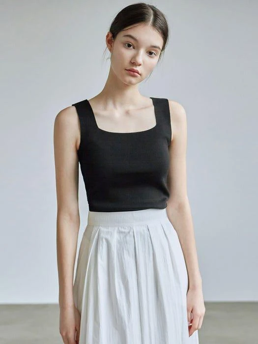 商品NICK&NICOLE|SQUARE NECK KNIT SLEEVELESS_BLACK,价格¥395,第1张图片