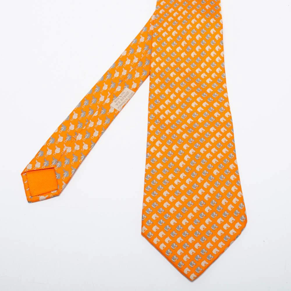 商品[二手商品] Hermes|Hermes Orange Horse Printed Silk Tie,价格¥1045,第2张图片详细描述