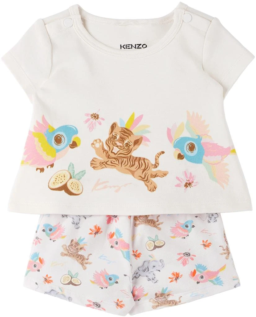 商品Kenzo|Baby Off-White & Pink T-Shirt & Shorts Set,价格¥628,第1张图片