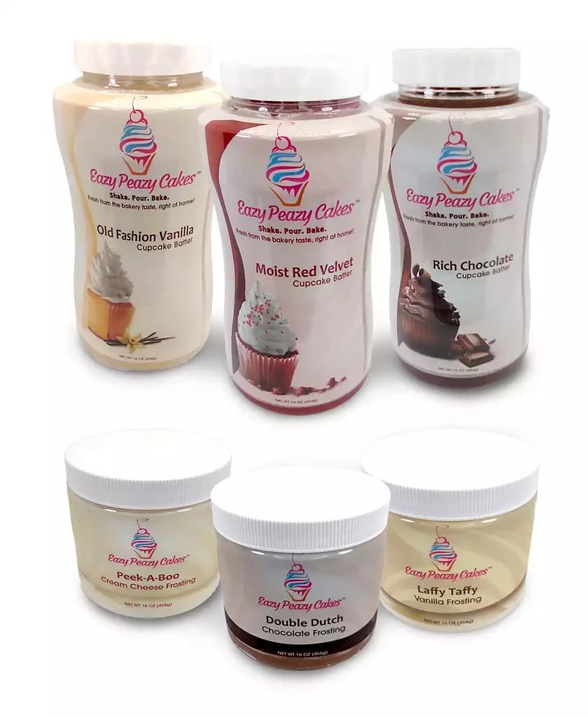 商品Eazy Peazy Cakes|Red Velvet, Vanilla, and Chocolate Cupcake Batter Baking Kit with Frosting, Set of 3,价格¥391,第1张图片