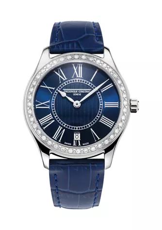 Women's Swiss Classic Diamond Blue Leather Strap Watch商品第1张图片规格展示