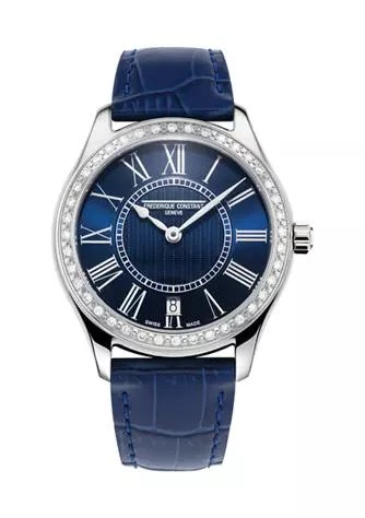 商品Frederique Constant|Constant Womens Swiss Classic Diamond Blue Leather Strap Watch,价格¥20938,第1张图片