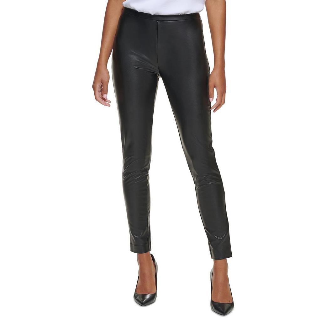 Calvin Klein Womens Petites Faux Leather Mid Rise Ankle Pants商品第1张图片规格展示