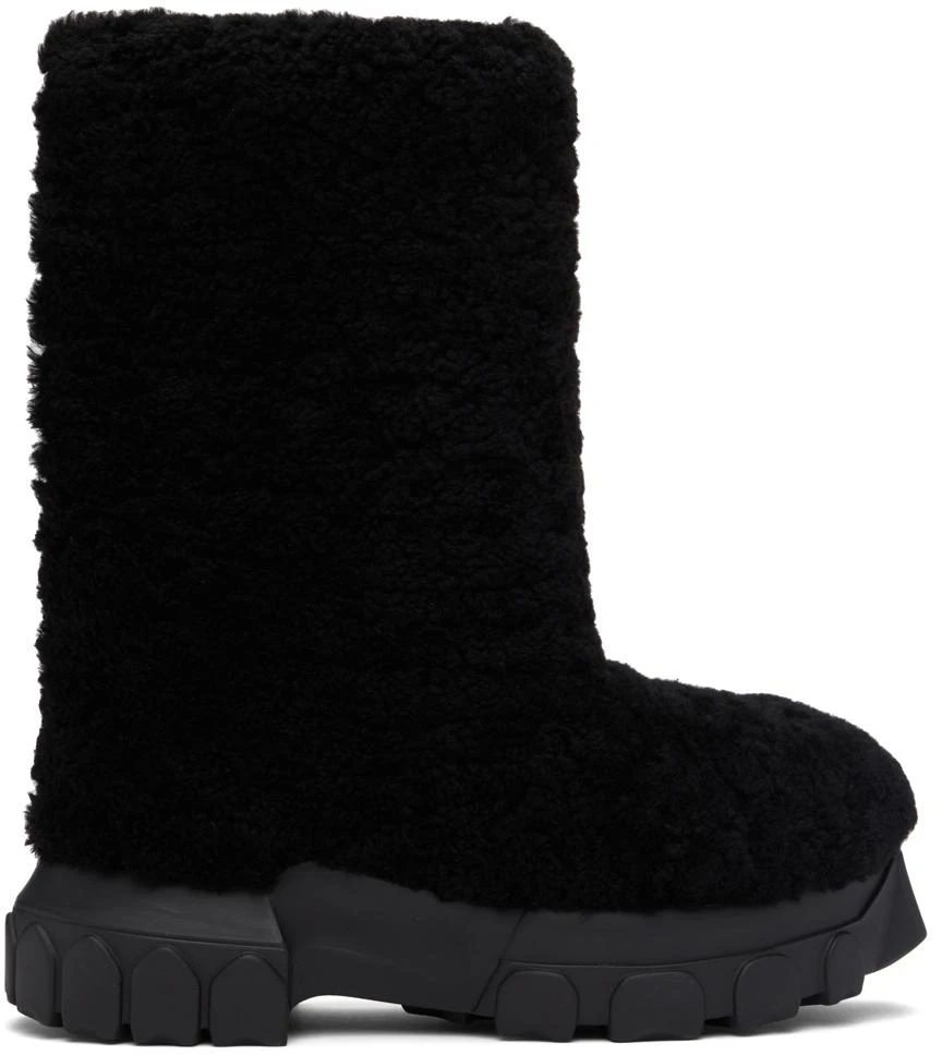 商品Rick Owens|Black Shearling Lunar Tractor Boots,价格¥4318,第1张图片