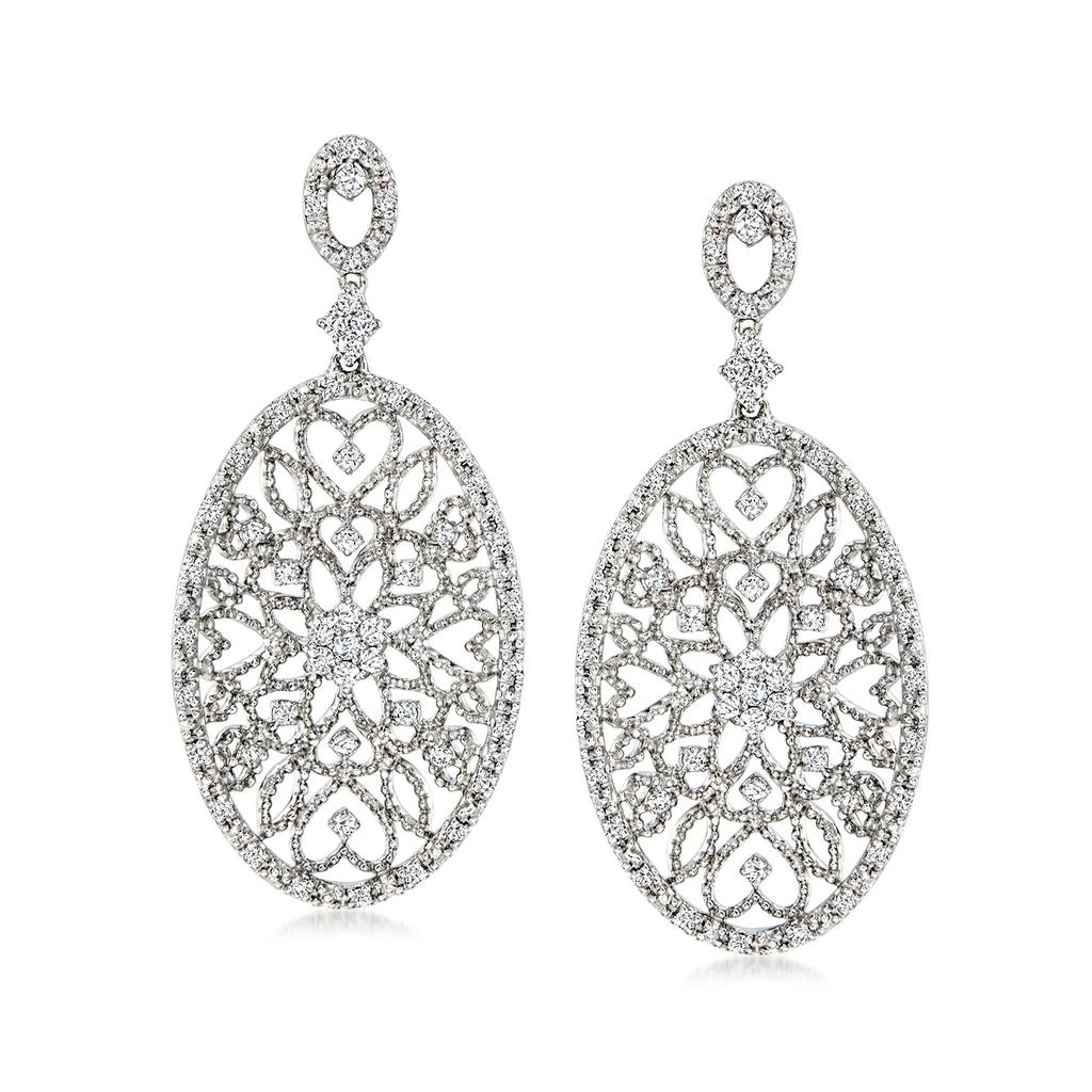 商品Ross-Simons|Ross-Simons Diamond Floral Filigree Drop Earrings in 14kt White Gold,价格¥9652,第1张图片