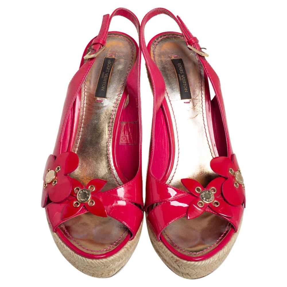 商品[二手商品] Louis Vuitton|Louis Vuitton Pink Patent Leather Floral Espadrille Wedges  Sandals Size 37.5,价格¥894,第3张图片详细描述