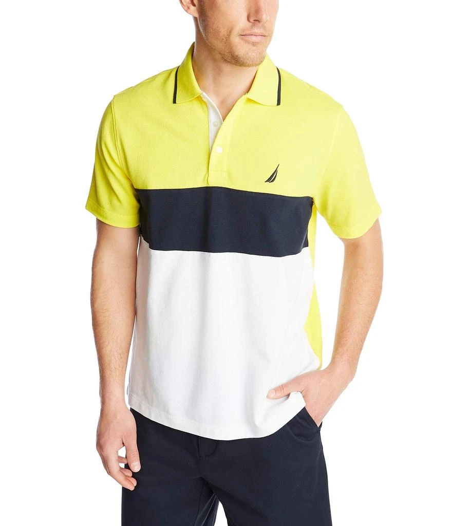 商品Nautica|Men's Short Sleeve 100% Cotton Pique Color Block Polo Shirt,价格¥228,第1张图片