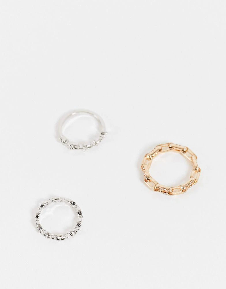 商品Reclaimed Vintage|Reclaimed Vintage inspired ultimate chain rings in mixed metal 3 pack,价格¥50,第4张图片详细描述