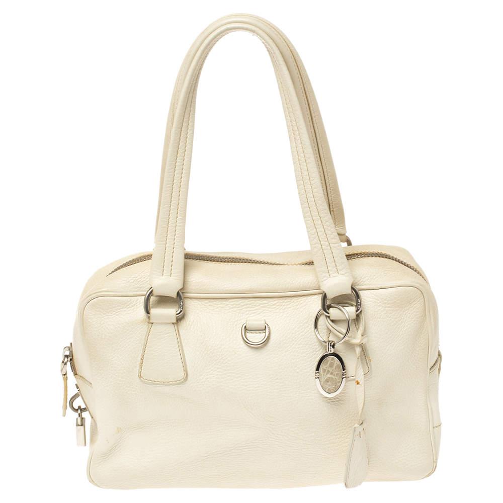 Prada White Vitello Daino Leather Balletto Bag商品第1张图片规格展示