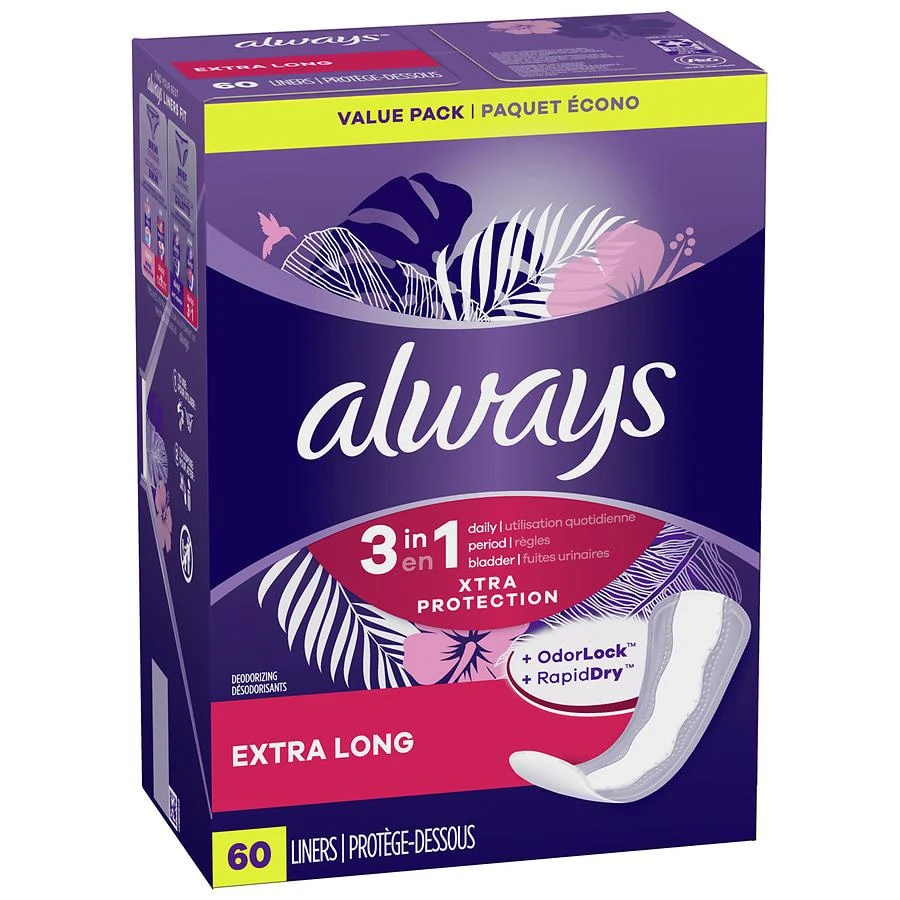 商品Always|Xtra Protection 3-in-1 Daily Liners for Women Scented, Extra Long Length (60 ct),价格¥79,第2张图片详细描述