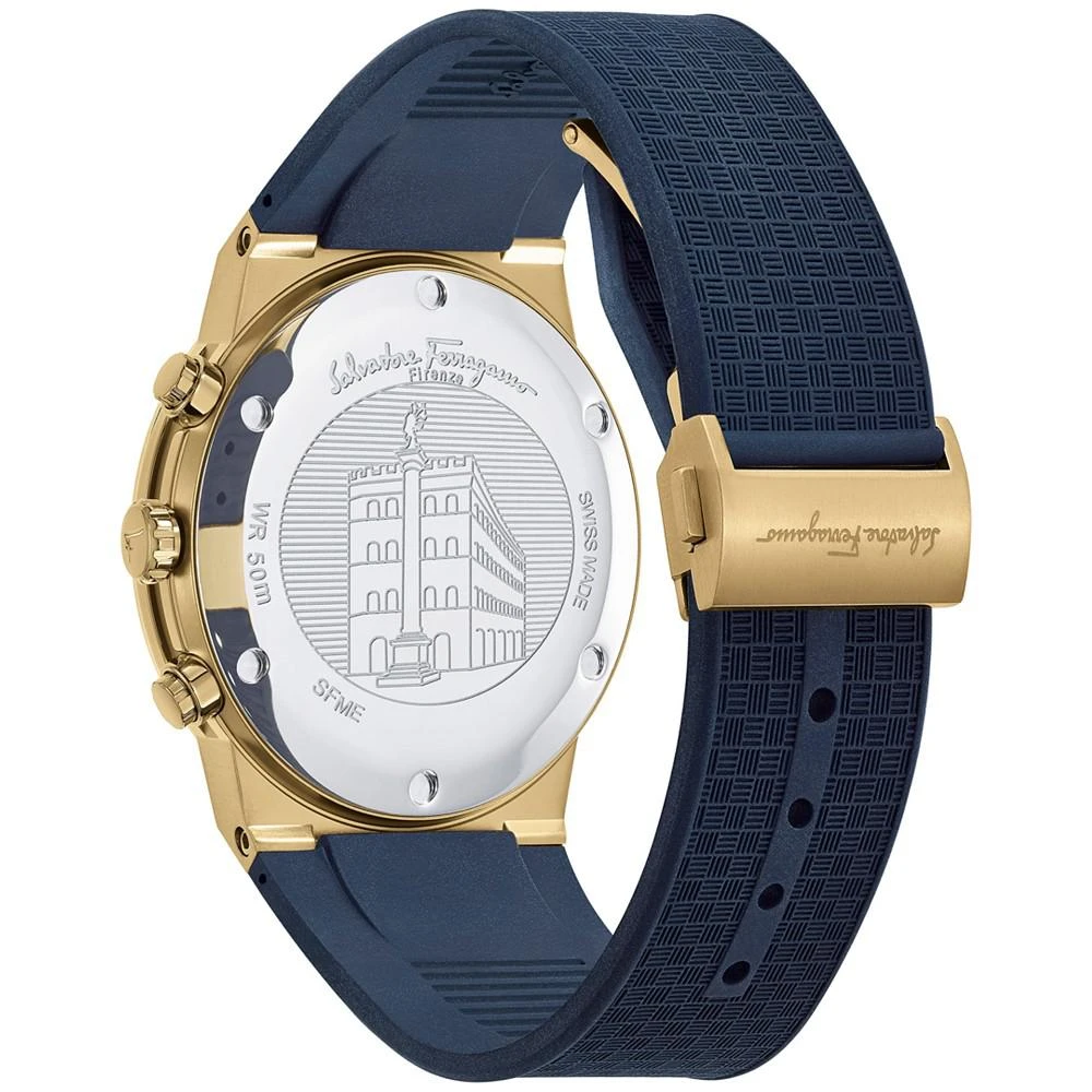 商品Salvatore Ferragamo|Men's Swiss Chronograph Ferragamo Sapphire Blue Silicone Strap Watch 41mm,价格¥8121,第3张图片详细描述