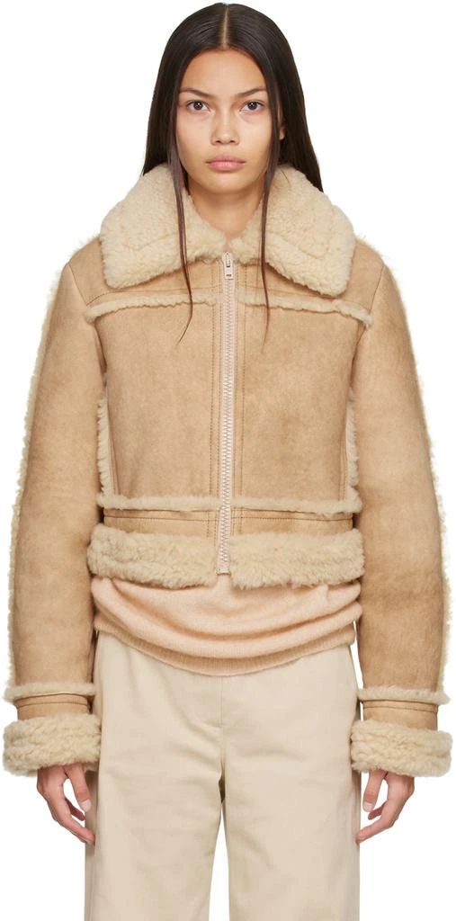 商品Acne Studios|Beige Cropped Shearling Jacket,价格¥7804,第1张图片