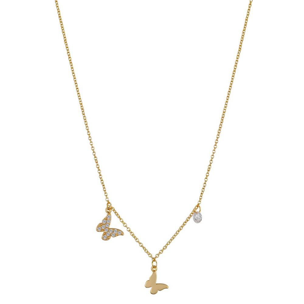 14K Gold Flash-Plated Cubic Zirconia Double Butterfly Necklace with Extender商品第1张图片规格展示