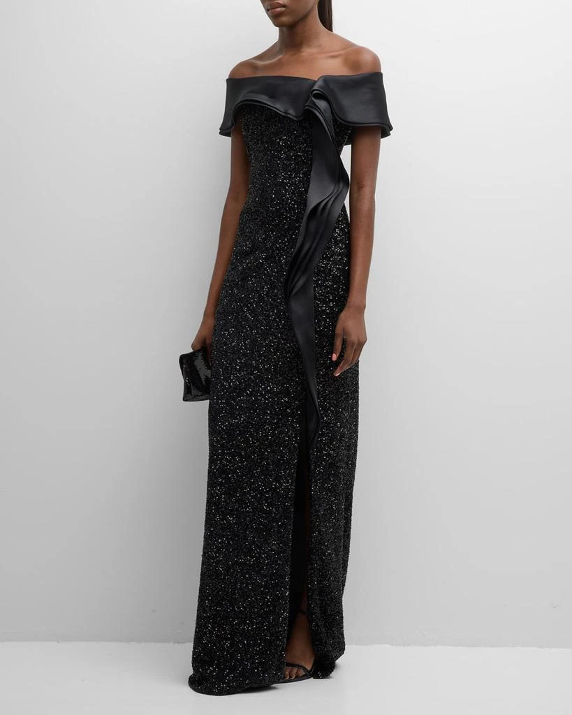 商品Teri Jon|Off-Shoulder Ruffle Column Gown,价格¥3011,第1张图片