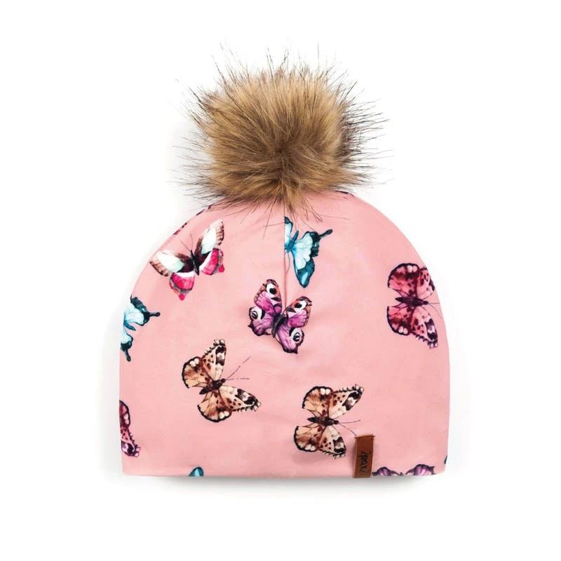 商品Deux Par Deux|Printed Detachable Pompom Hat Pink Watercolor Butterflies 6/24M,价格¥106,第1张图片