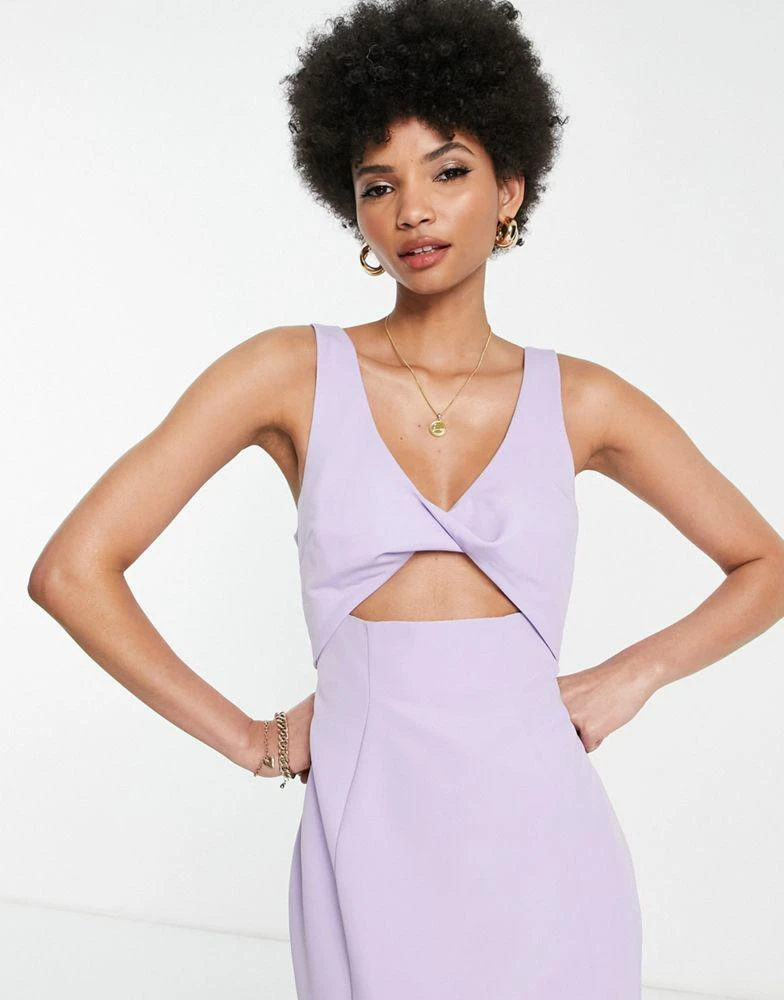 商品ASOS|ASOS DESIGN Tall structured midi dress with twist front bodice in lilac,价格¥177,第3张图片详细描述