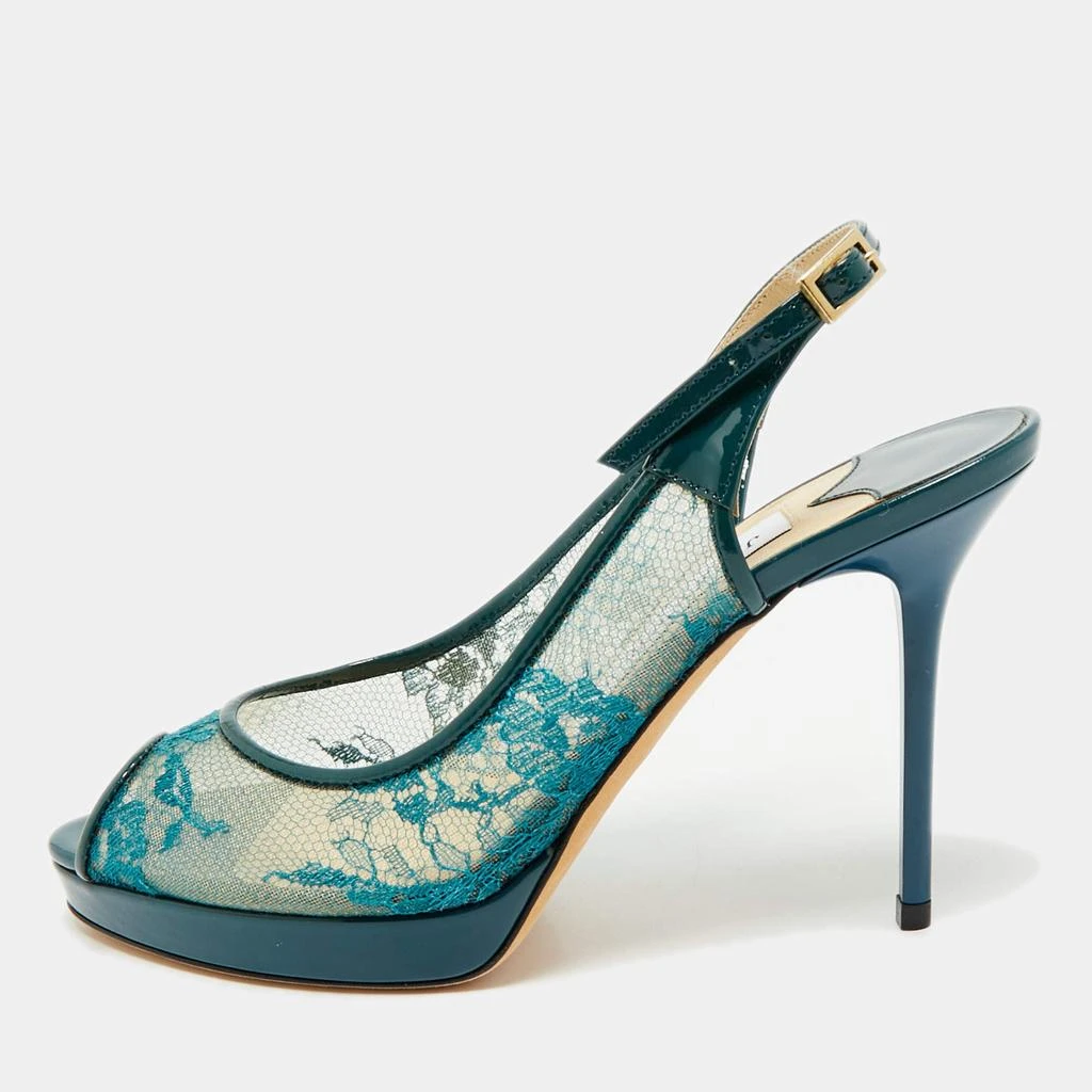 商品[二手商品] Jimmy Choo|Jimmy Choo Green Lace and Patent Leather Nova Peep-Toe Slingback Sandals Size 36,价格¥3070,第1张图片