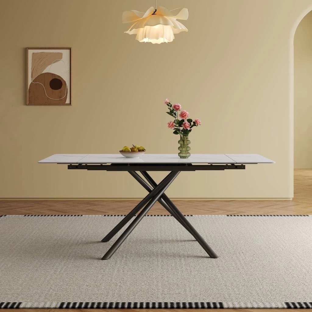 商品Streamdale Furniture|Streamdale Retractable Sintered Stone Dining Table Set (Table + 8 Chairs),价格¥9411,第3张图片详细描述