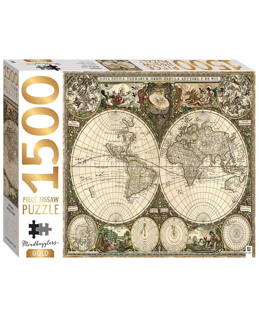 商品Mindbogglers|Gold-Tone Foil 1500-Piece Jigsaw Puzzle Vintage-Like World Map Jigsaws For Adults Deluxe Jigsaw Puzzles 33" x 26" intricate Puzzles Advanced Jigsaws Hobbies,价格¥120,第1张图片