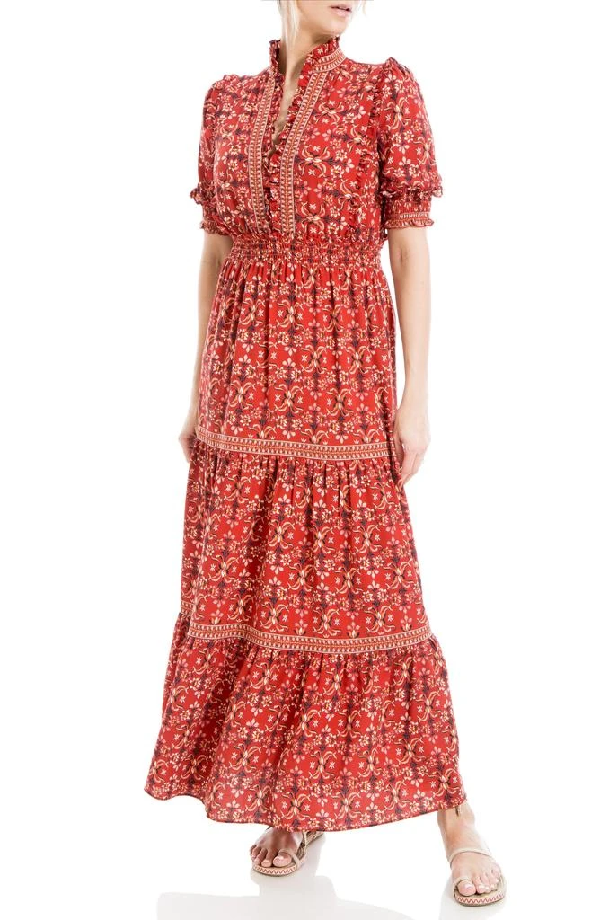 Ruffle Collar Print Tiered Maxi Dress 商品