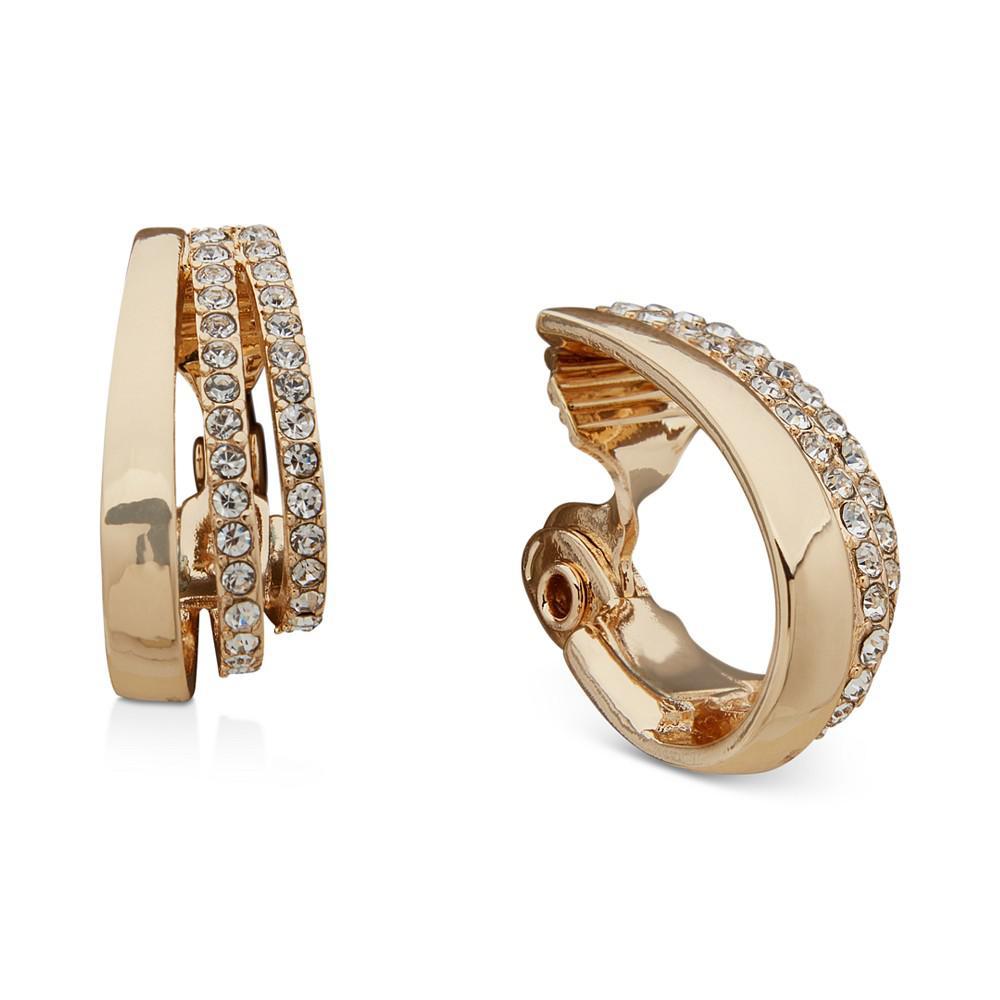 商品Anne Klein|Gold-Tone Crystal Small Triple Hoop Clip-On Earrings, 1",价格¥201,第1张图片