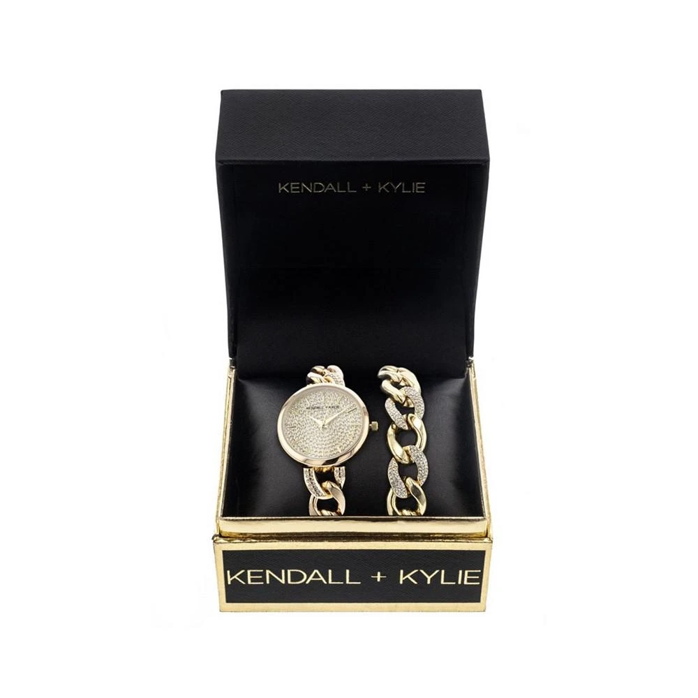 商品KENDALL & KYLIE|Women's Gold Tone and Crystal Chain Link Stainless Steel Strap Analog Watch and Bracelet Set,价格¥150,第2张图片详细描述