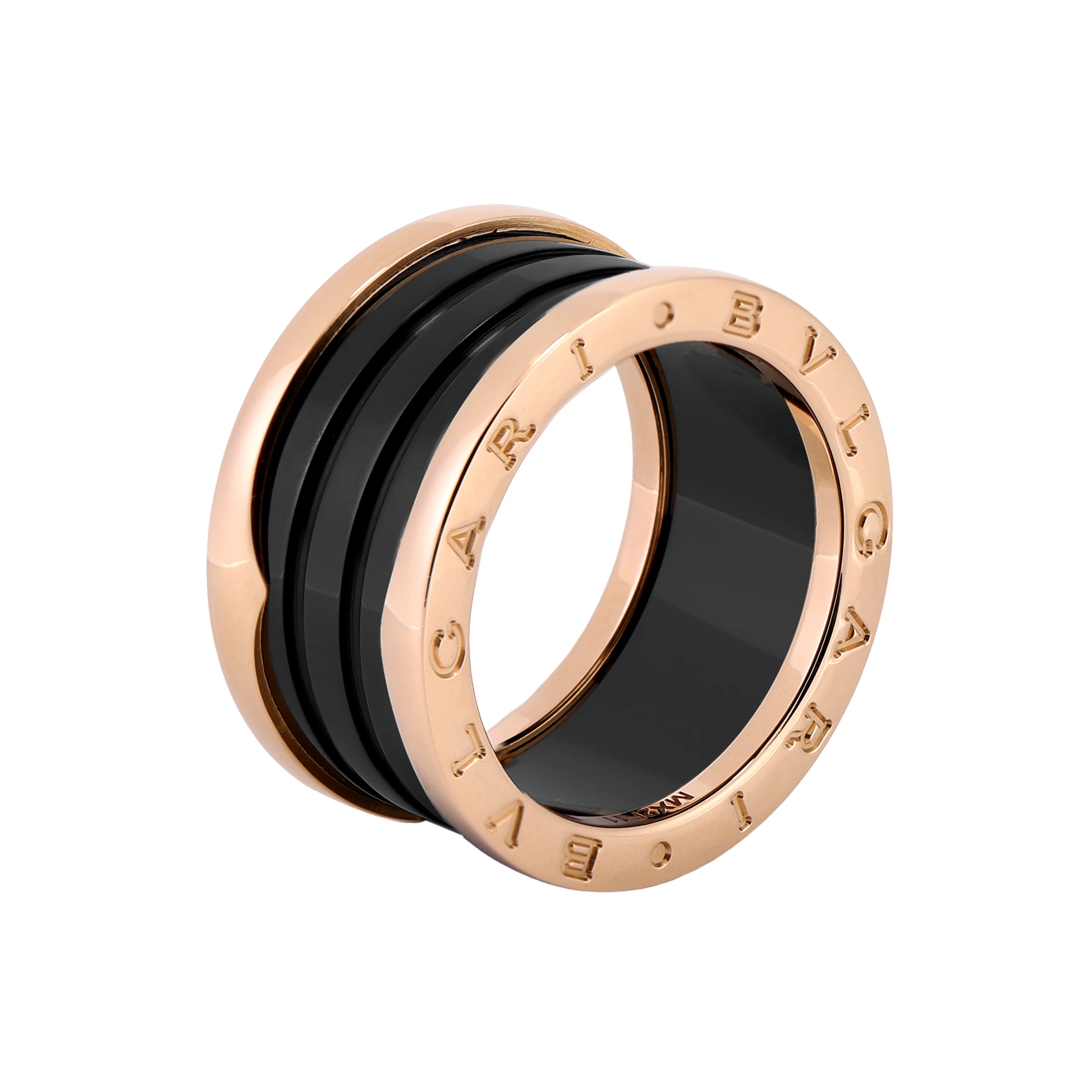 商品[国内直发] BVLGARI|宝格丽 B.ZERO1系列 四环  镶嵌黑陶瓷 K金 18K玫瑰金 戒指 女款,价格¥9732,第1张图片