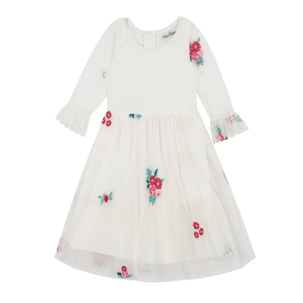 商品Rare Editions|Big Girls Denim Vest To Embroidered Mesh Dress Set,价格¥259,第3张图片详细描述