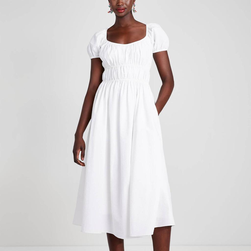 商品Kate Spade|Kate Spade New York Women's Seersucker Puff Sleeve Dress - White,价格¥1371,第1张图片