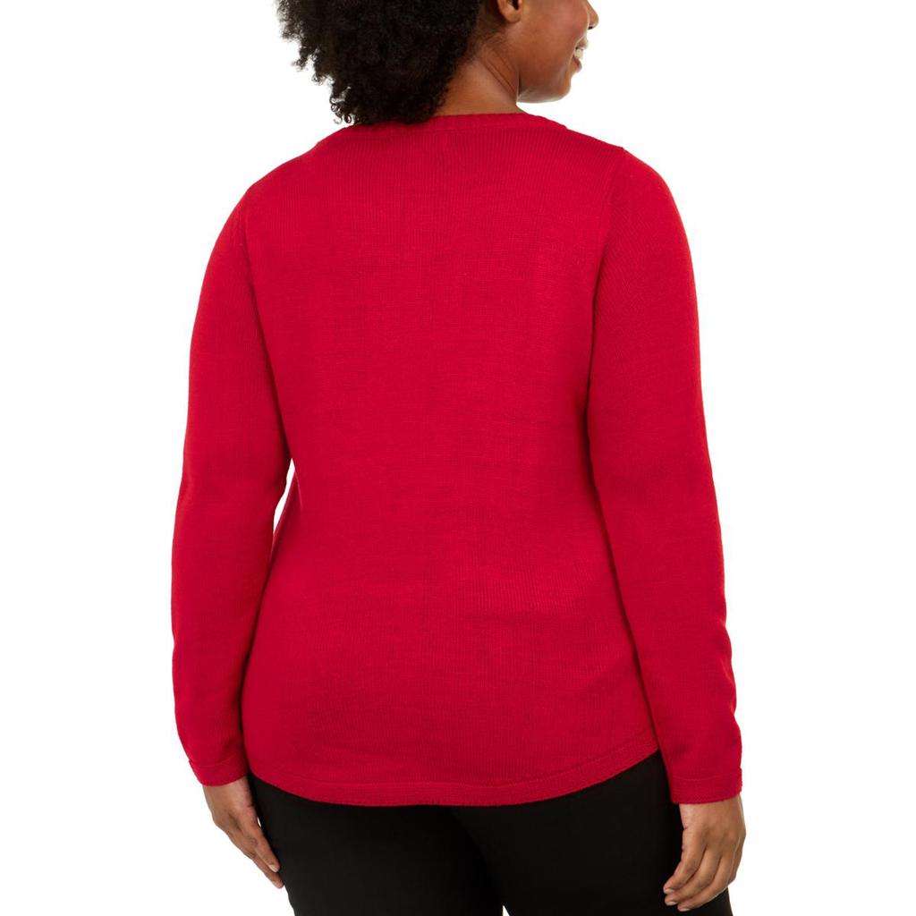 Karen Scott Womens Plus Friendly Santa Holiday Knit Pullover Sweater商品第3张图片规格展示