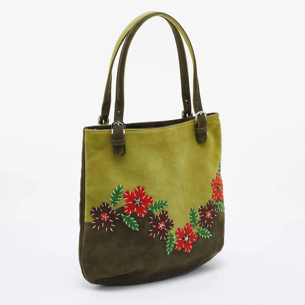 商品[二手商品] Moschino|Moschino Two Tone Green Alcantara Embroidered Flowers Hobo,价格¥863,第3张图片详细描述